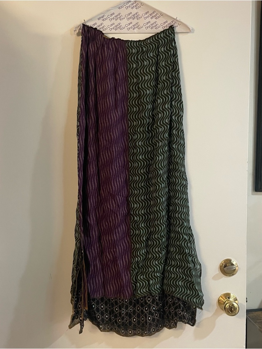 Patchwork Pattern Panel Purple Green Blue Yellow Pink Layer Maxi Skirt